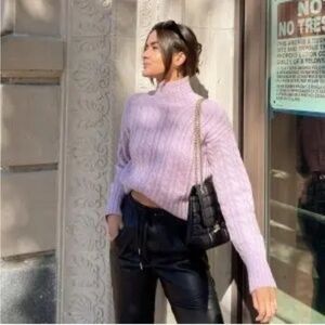 Garage Fuzzy Lavender Cable Knit Pattern Sweater